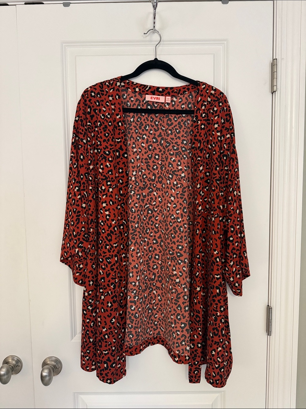 EVRI Rust Red Leopard Print Lightweight Kimono